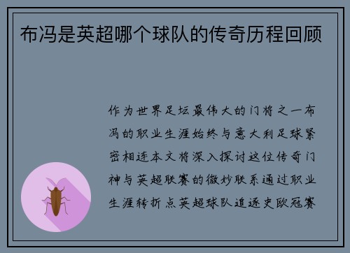 布冯是英超哪个球队的传奇历程回顾